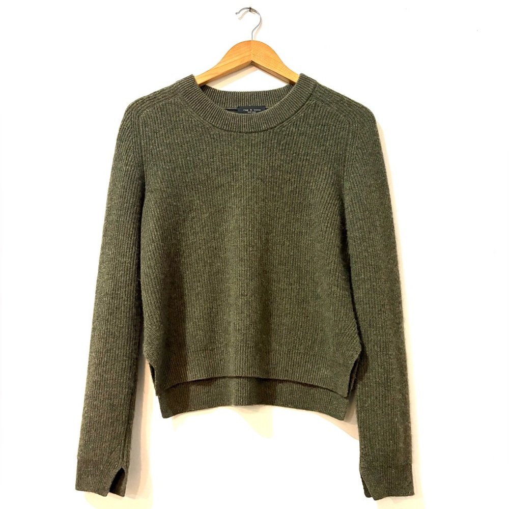 rag & bone x Saks Fifth Avenue 100% Cashmere Crewneck Green Sweater Size Sm